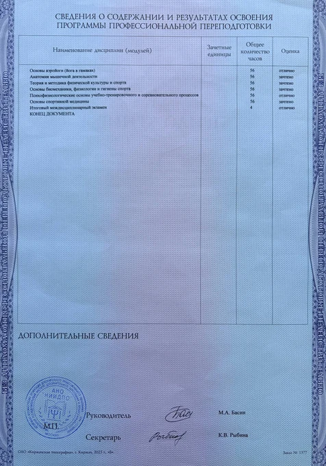 Аэройога — изученные дисциплины